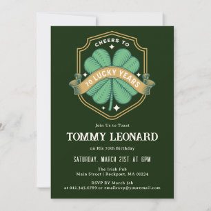 Cheers to 70 Years Lucky Shamrock Birthday Invitation