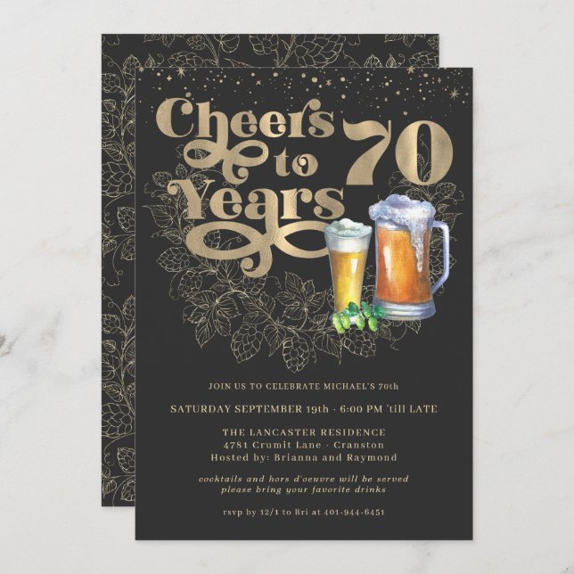 Cheers to 70 Years | Milestone Birthday Party Invitation (Front/Back)