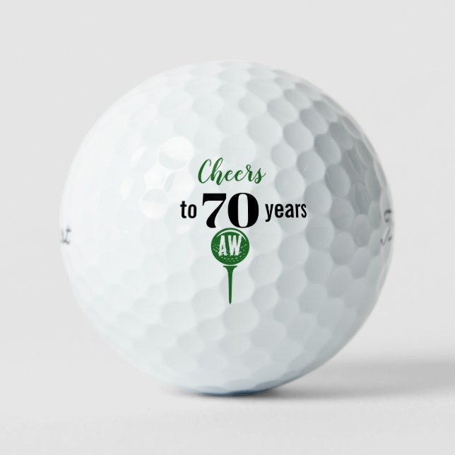 Cheers to 70 Years Personalised Initials Birthday  Golf Balls (Front)