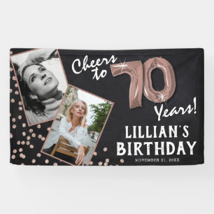 Cheers to 70 Years Rose Gold 2 Photo Birthday Banner