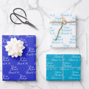 Cheers to 70 Years Royal Blue Marine 70th Wrapping Paper Sheet