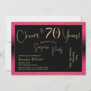 Cheers to 70 Years Surprise Birthday, Deep Pink Invitation