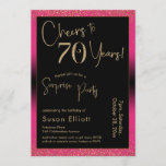 Cheers to 70 Years Surprise Birthday Party, Pink Invitation<br><div class="desc">Using two distinctive fonts, I've created graphics for your announcement and embellished them with a faux-metallic gold effect for a festive vibe. Although each part can be moved around to suit your needs, the header reads "Cheers to 70 Years!" and "Surprise Party". ("Surprise" can be removed if your party is...</div>