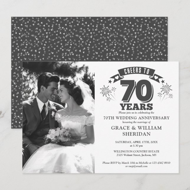 Cheers To 70th Wedding Anniversary Photo Invitation (Front/Back)