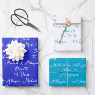 Cheers to 75 Years Royal Blue 75th Anniversary Wrapping Paper Sheet