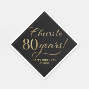 Cheers to 80 Birthday Glitter Black and Gold Napkin