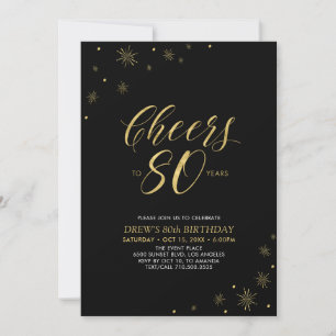 Cheers to 80   Gold & Black 80th Birthday Party Invitation