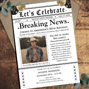 Cheers to 80! Newspaper Birthday  Invitation