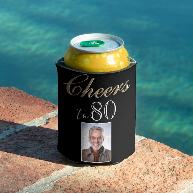 Cheers to 80 Photo 80th Birthday  Can Cooler (In Situ Pool)