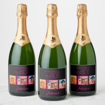 Cheers to 80 years 3 Photos Black Pink Elegant