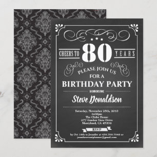 Cheers to 80 years 80th birthday party chalkboard invitation