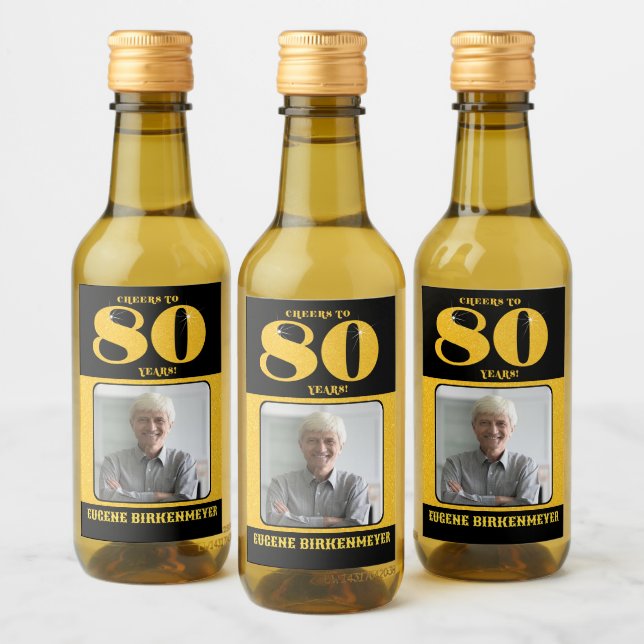 Cheers to 80 Years 80th Birthday Photo  Wine Label (Bottles)