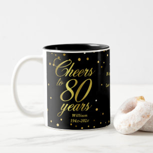 Cheers to 80 Years 80th Birthday Two-Tone Coffee M Two-Tone Coffee Mug