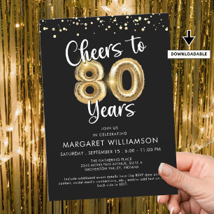 Cheers to 80 Years Balloons Confetti Invitation