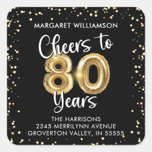 Cheers to 80 Years Birthday Return Address Square Sticker