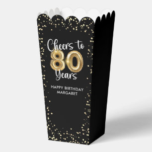 Cheers to 80 Years Black Gold Confetti Birthday Favour Box