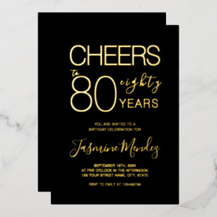 Cheers to 80 years Black Gold Foil Eighty Birthday