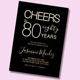 Cheers to 80 years Black Gold Foil Eighty Birthday