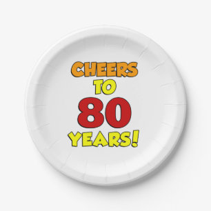 Cheers To 80 Years Colourful Party Paper Plate