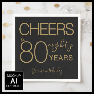 Cheers to 80 years Elegant Black Gold Birthday Napkin
