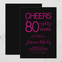 Cheers to 80 years Elegant Black Pink Birthday