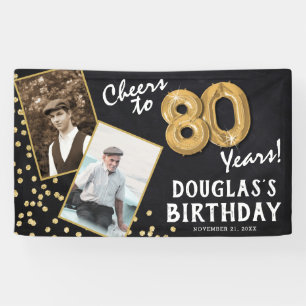 Cheers to 80 Years Gold Balloon 2 Photo Birthday  Banner