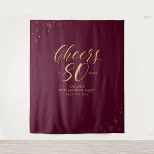 Cheers to 80 years Gold & Red 80th Birthday Party Tapestry