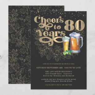 Cheers to 80 Years   Milestone Birthday Party Invitation