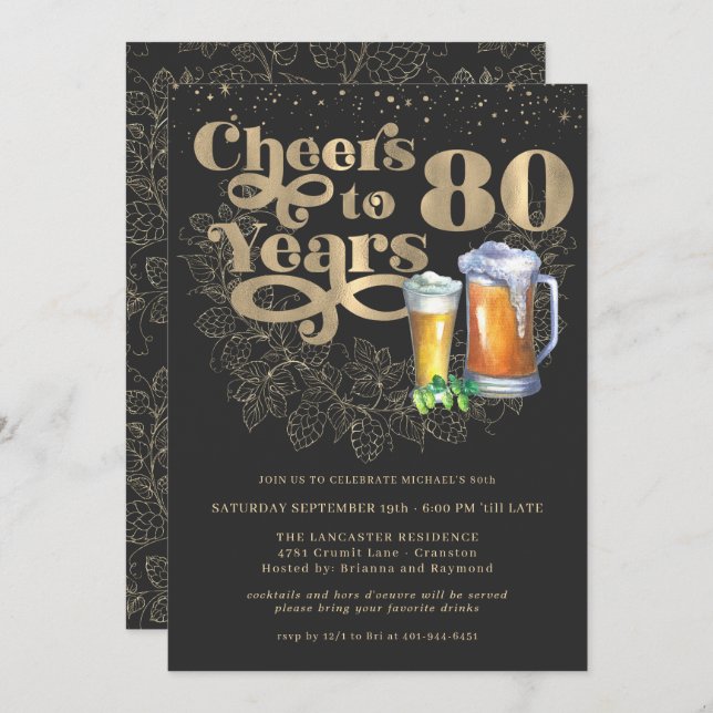 Cheers to 80 Years | Milestone Birthday Party Invitation (Front/Back)
