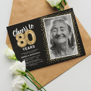 Cheers to 80 Years Photo Birthday Invitation