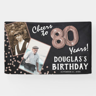 Cheers to 80 Years Rose Gold 2 Photo Birthday  Banner