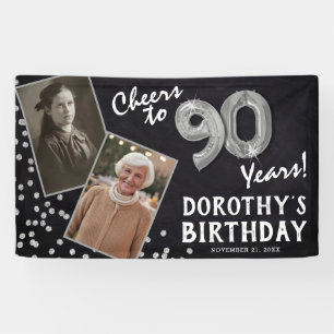 Cheers to 80 Years Silver 2 Photo Birthday Banner