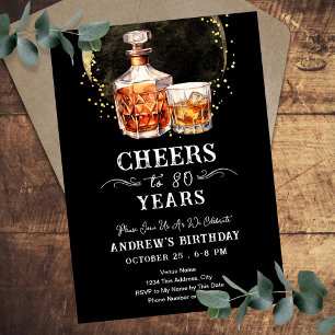 Cheers to 80 Years Whiskey vintage bar birthday  Invitation