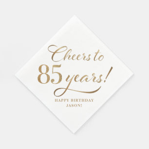 Cheers to 85 Birthday Glitter White and Gold Napkin