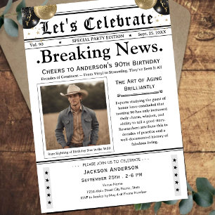 Cheers to 90! Newspaper Birthday  Invitation
