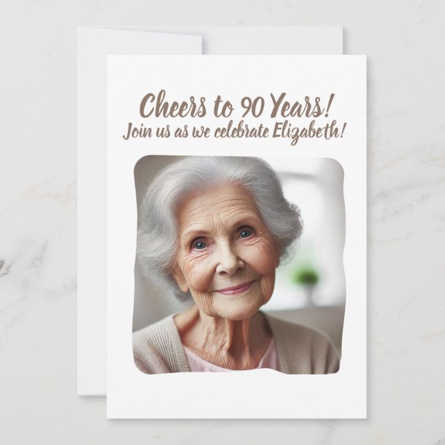 Cheers to 90 Years 90th Birthday Party Add Photo I Invitation (Front)