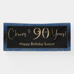 Cheers to 90 Years Birthday, Blue Gold Black Banner