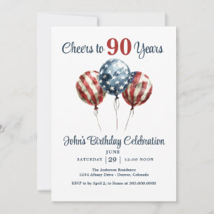 Cheers to 90 Years Birthday Party Invitation