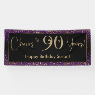 Cheers to 90 Years Birthday, Purple, Gold & Black Banner
