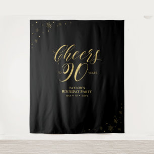 Cheers to 90 years, Gold & Black 90 Birthday Party Tapestry