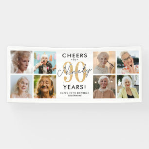 Cheers to 90 Years Gold Photo Birthday Banner
