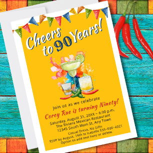 Cheers to 90 Years Modern 90th Birthday Fiesta Invitation