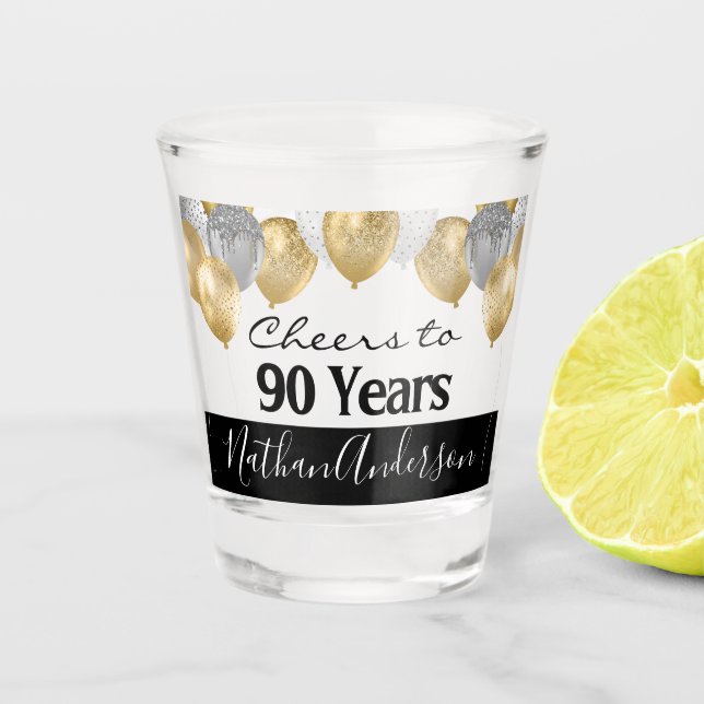Cheers to 90 Years Personalised Birthday Shot Glas Glass (Front)