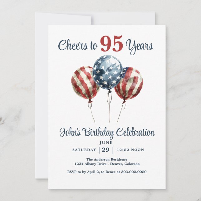 Cheers to 95 Years Birthday Party Invitation (Front)
