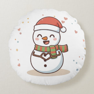 Cheers to a Cool Christmas Snowman Card Round Cushion