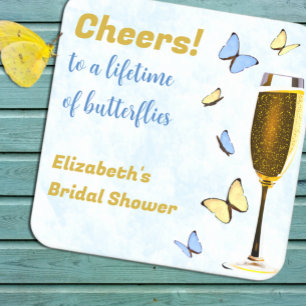 Cheers To A Lifetime Of Butterflies Bridal Shower Square Paper Coaster
