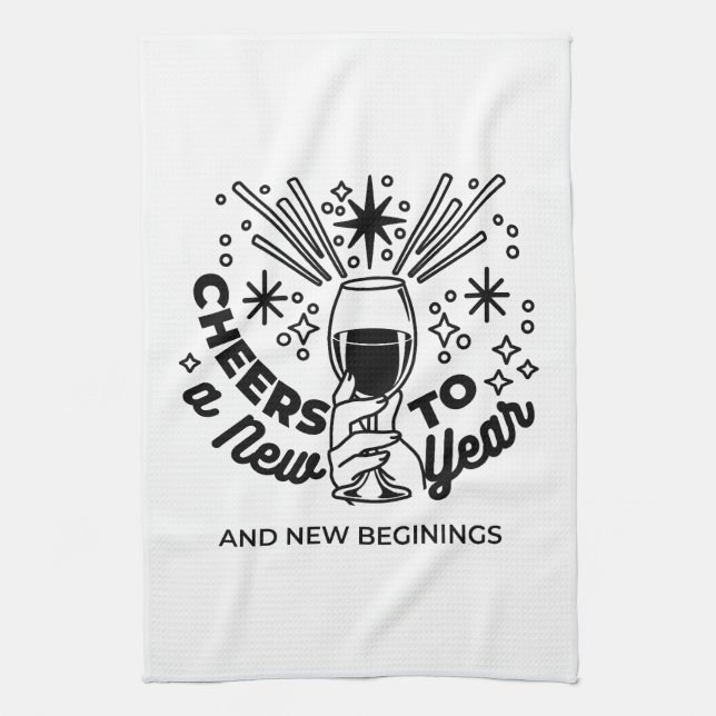 Cheers to a New Year Celebration Design Tea Towel (Vertical)