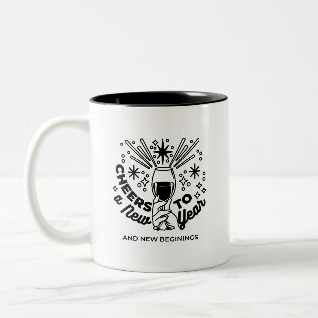 Cheers to a New Year Celebration Design Two-Tone Coffee Mug (Left)