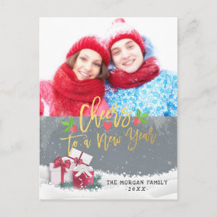 Cheers to a New Year Christmas Holiday Photo Cards