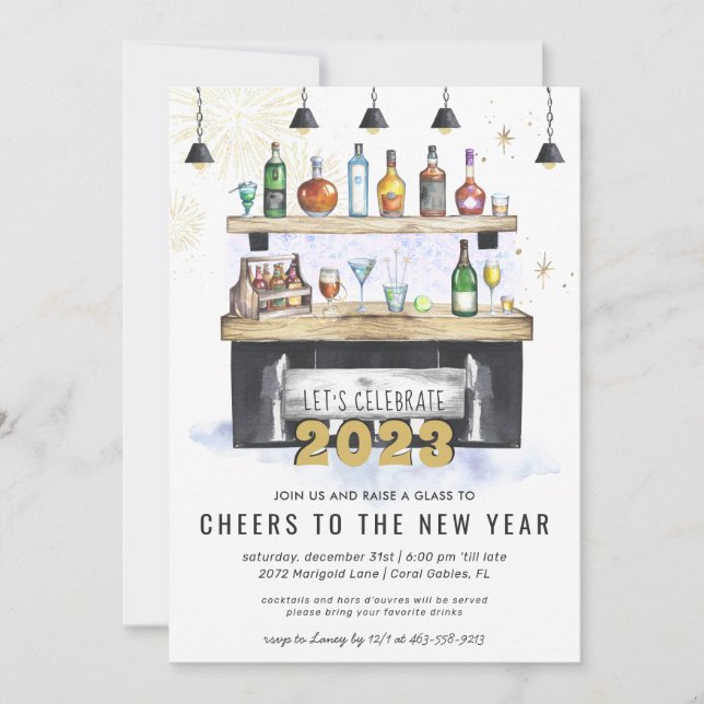 Cheers to a New Year | Holiday Cocktail Party Invitation (Front)